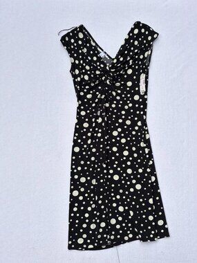 NWT Vintage Dressbarn Black White Polka Dot V-neck Midi Dress Sz 12 Summer y2k